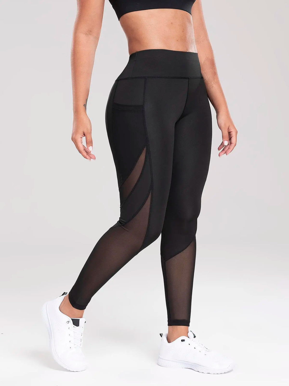 Solid Contrast Mesh Pocket Fitness Leggings
