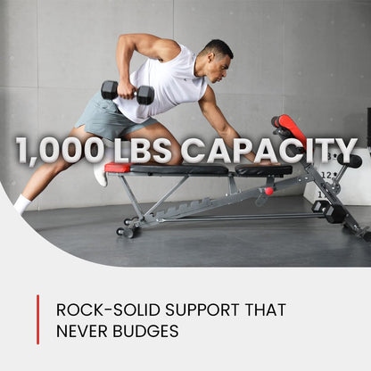 Finer Form Multi-Functional FID Weight Bench for Full All-In-One Body Workout – Hyper Back Extension, Roman Chair, Adjustable Ab Sit up Bench, Incline Decline Bench, Flat Bench