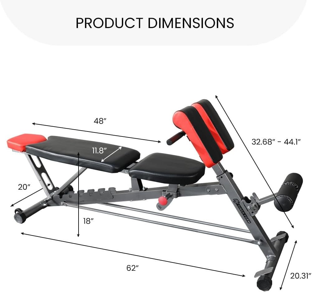 Finer Form Multi-Functional FID Weight Bench for Full All-In-One Body Workout – Hyper Back Extension, Roman Chair, Adjustable Ab Sit up Bench, Incline Decline Bench, Flat Bench