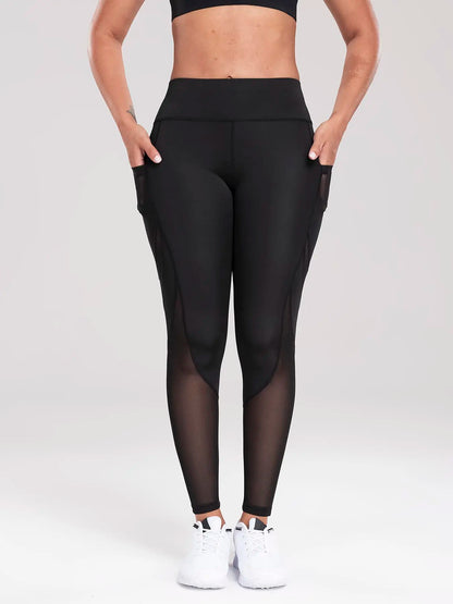 Solid Contrast Mesh Pocket Fitness Leggings
