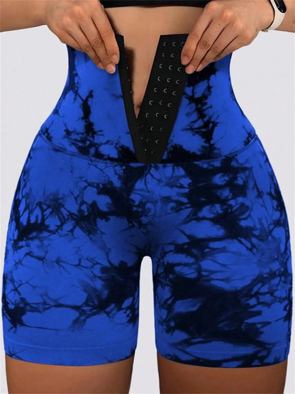 Tie-Dyed Wide-Waist Slim Fit Fitness Shorts