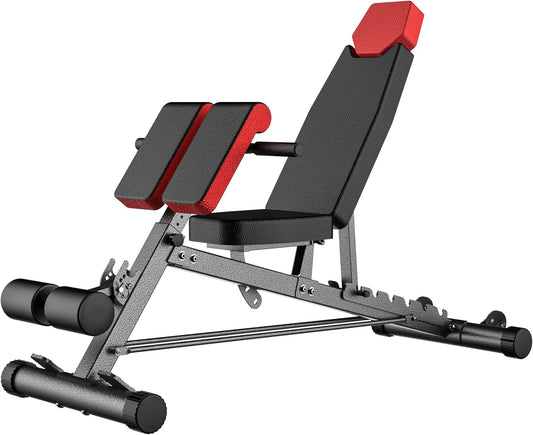 Finer Form Multi-Functional FID Weight Bench for Full All-In-One Body Workout – Hyper Back Extension, Roman Chair, Adjustable Ab Sit up Bench, Incline Decline Bench, Flat Bench