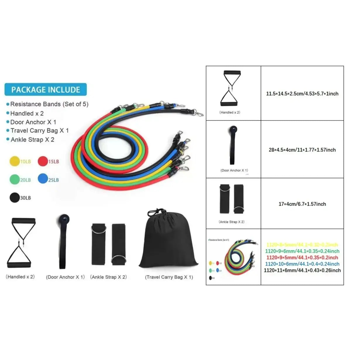 Multifunctional Resistance Band Kit with Carrying Pouch