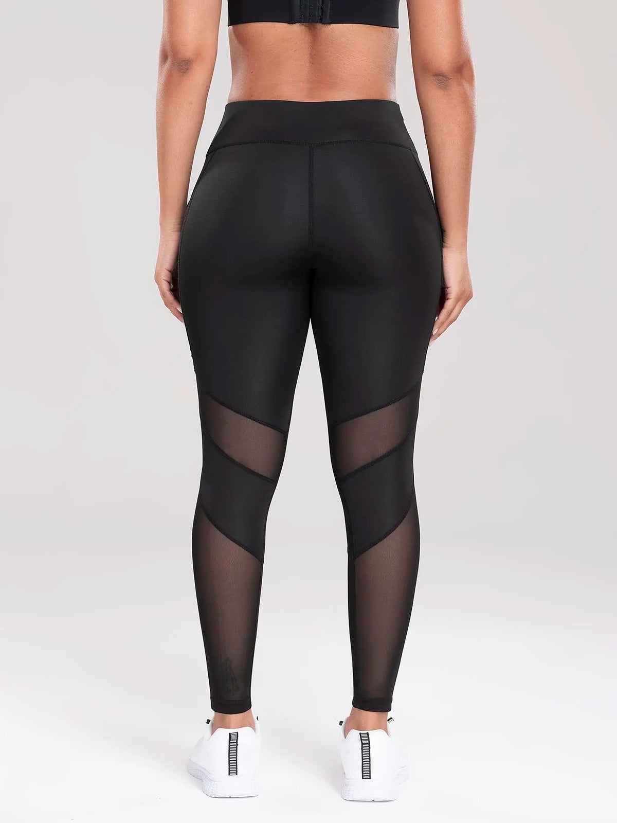 Solid Contrast Mesh Pocket Fitness Leggings